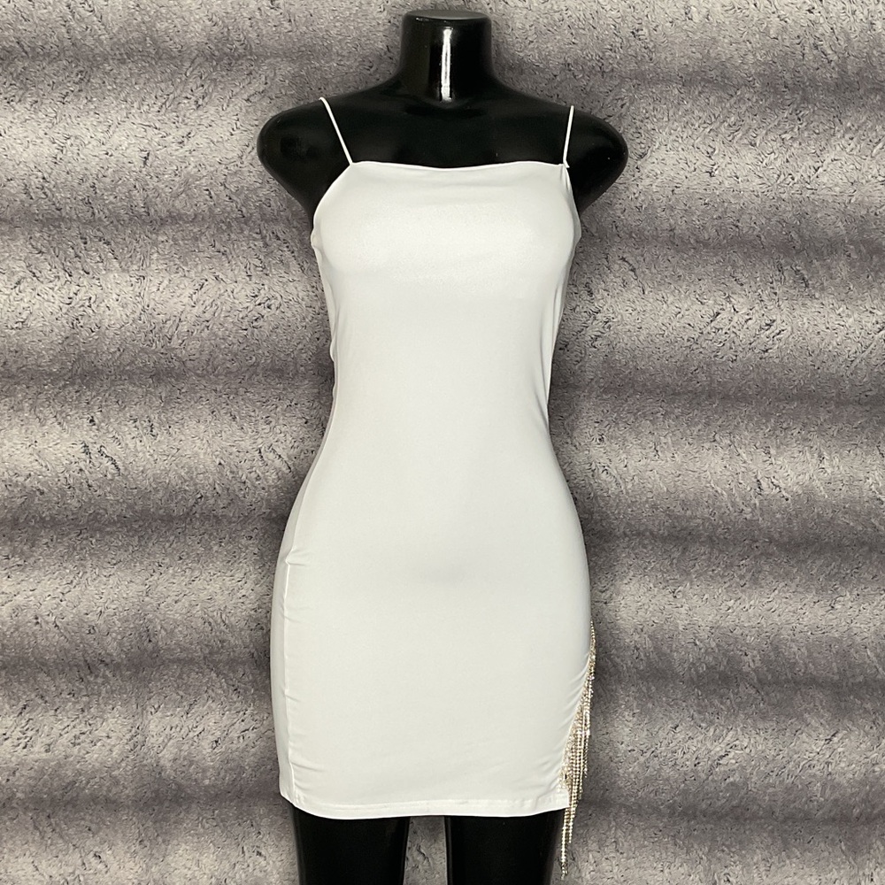 Elegant White Mini Dress with Silver Fringe
